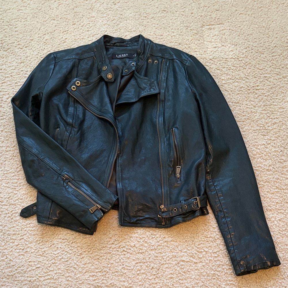 Just discounted.Brand new Ralph Lauren Dark Green Leather Jacket!